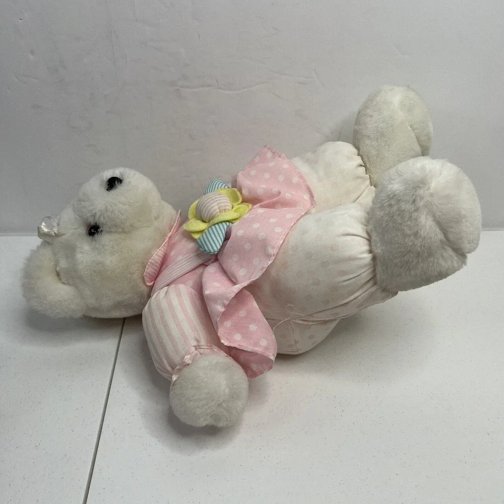 Vintage TB Trading Bear Plush‎ Bow Pastel Toy Stuffed Animal Pink Dot Stripe